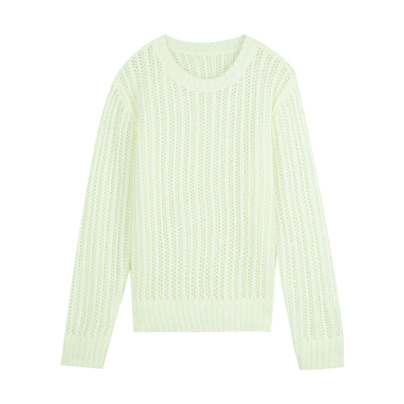 Dame let strikket sweater med fin maske struktur og rund halsudskæring Stilla