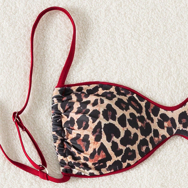 Dame Triangel-Bikini med legende leopardmønster og justerbare bånd Skovae
