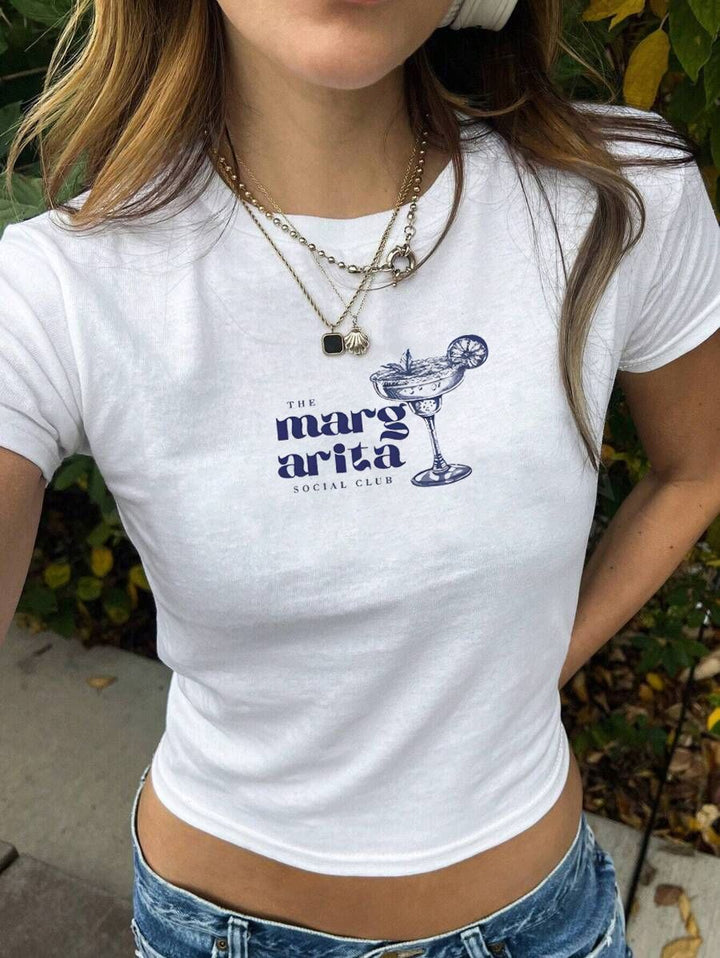 Dame Crop-T-shirt med kreativt skeletdesign og inspirerende tekst Skovae