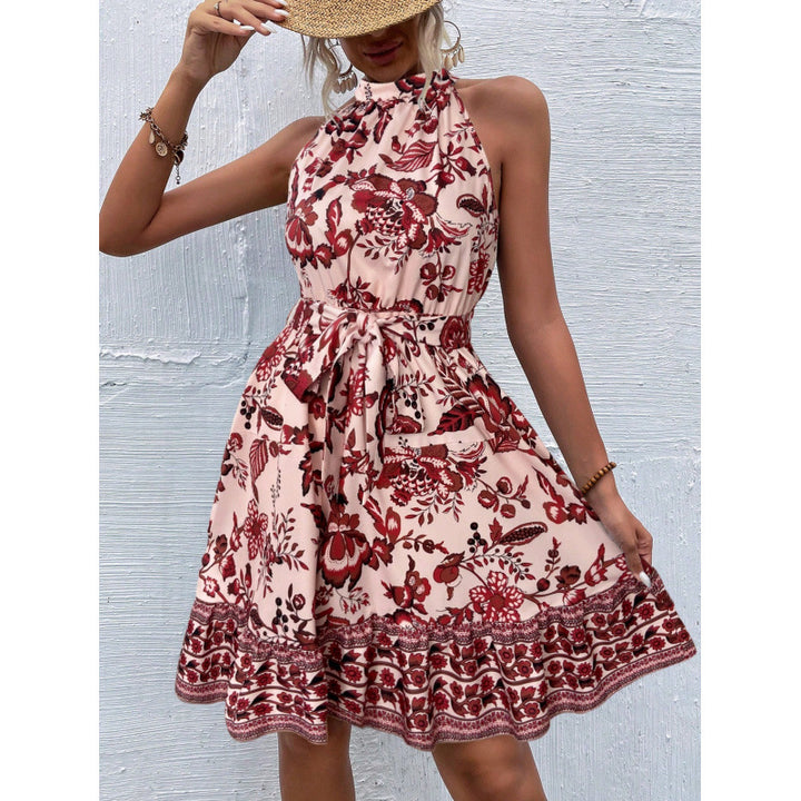 Dame Blomster Halter-Ryg Mini Kjole Stilla