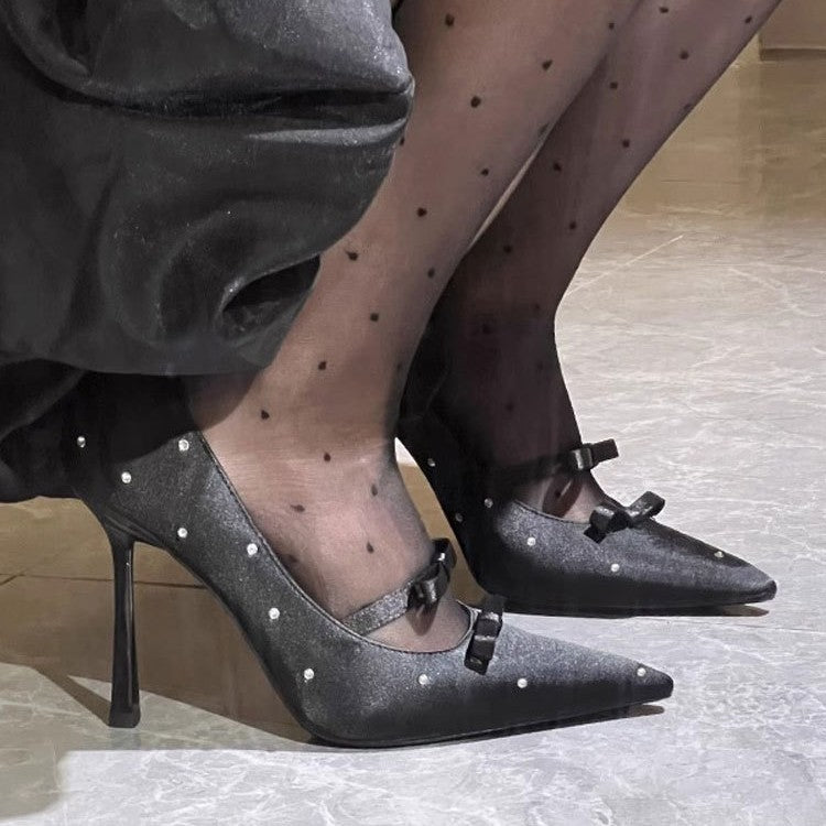 Dame elegante spidsede højhælede sko med rhinestones-accenter Stilla