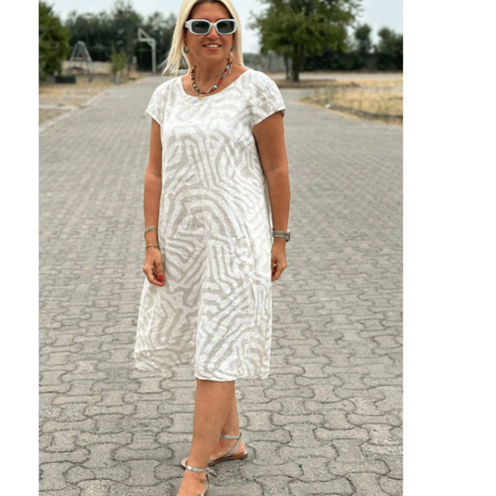 Dame knælang A-linie-midi kjole med struktureret jacquard-look og rund halsudskæring Skovae