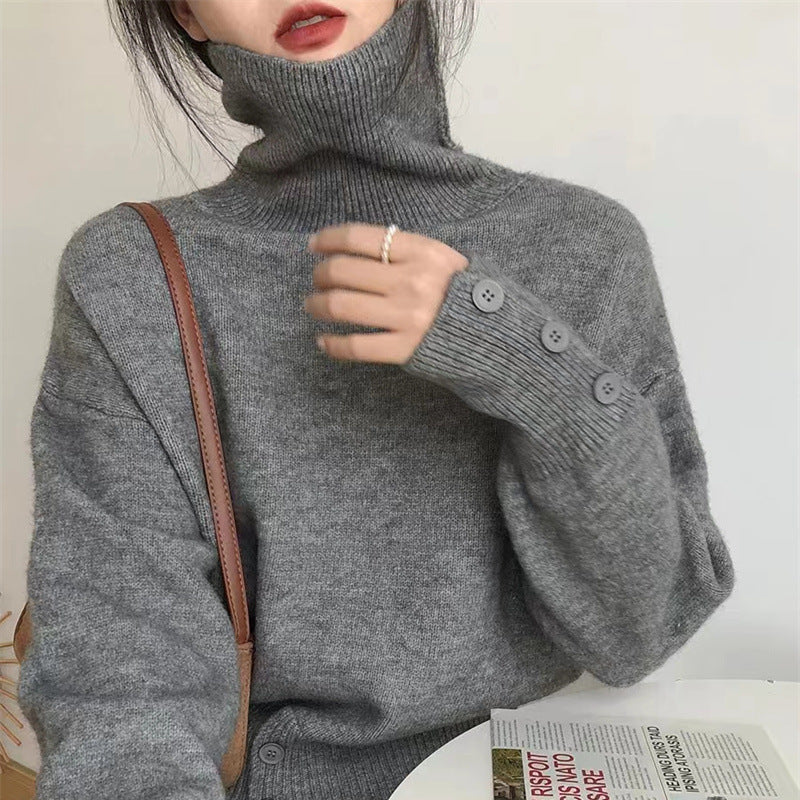 Kvinderne hyggelige turtleneck sweater med knapdetaljer Stilla
