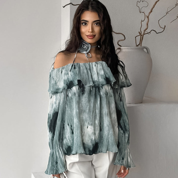 Dame top med off-shoulder design og voluminøse flæsedetaljer Stilla