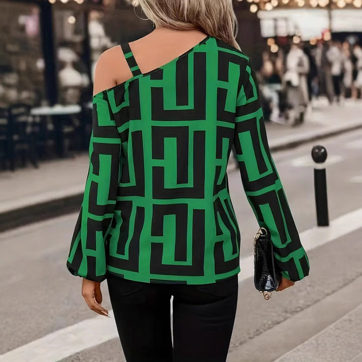Dame Off-Shoulder Bluse med grafisk mønster og elegante detaljer Stilla
