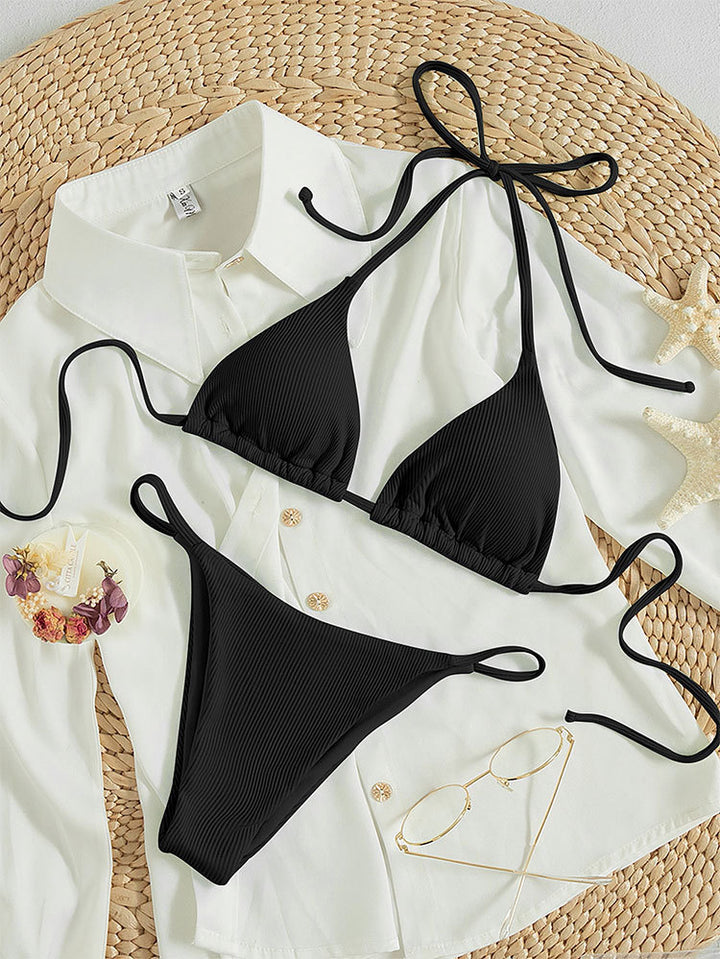 Damer Triangle-Bikini med justerbare bindebånd og moderne rib-design Skovae