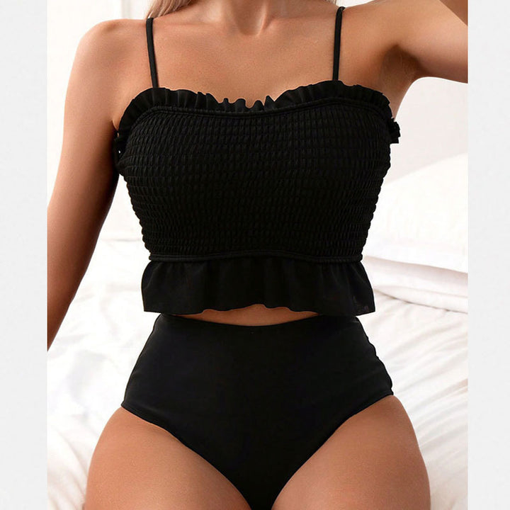 Dame bikini-sæt med draperet top og højt skåret bund Skovae