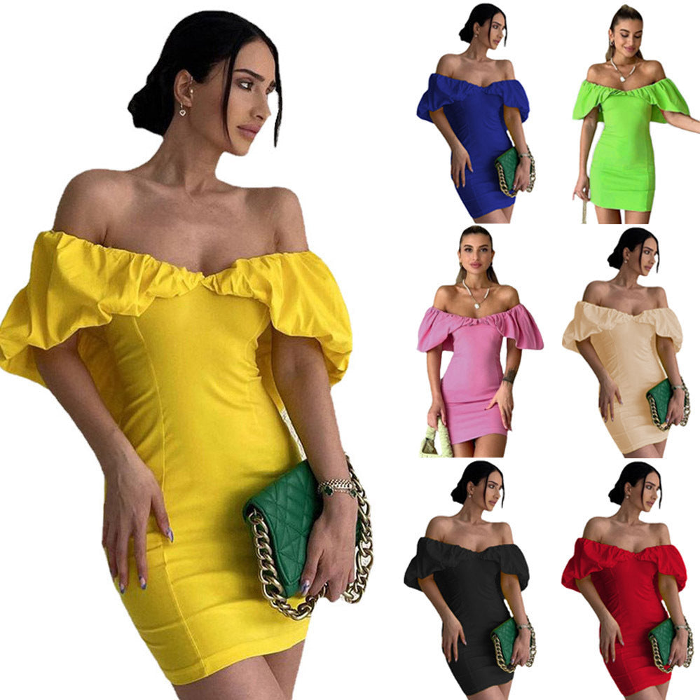 Dame Off-Shoulder Minikjole med voluminøse ærmer Stilla