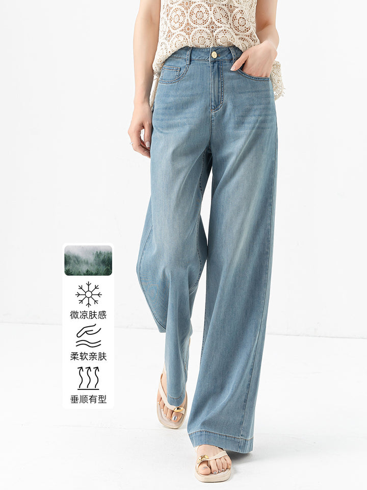 Dame bred jeans med høj talje og afslappet snit Stilla