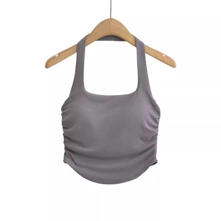 Dame Sporty Cropped Top med Scoop-Udskæring og Rynkede Detaljer Stilla