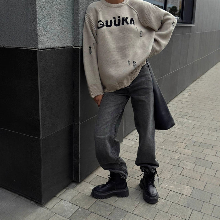 Kvinders Urban Oversized Sweater med Kreativ Skrift og Casual Design Stilla