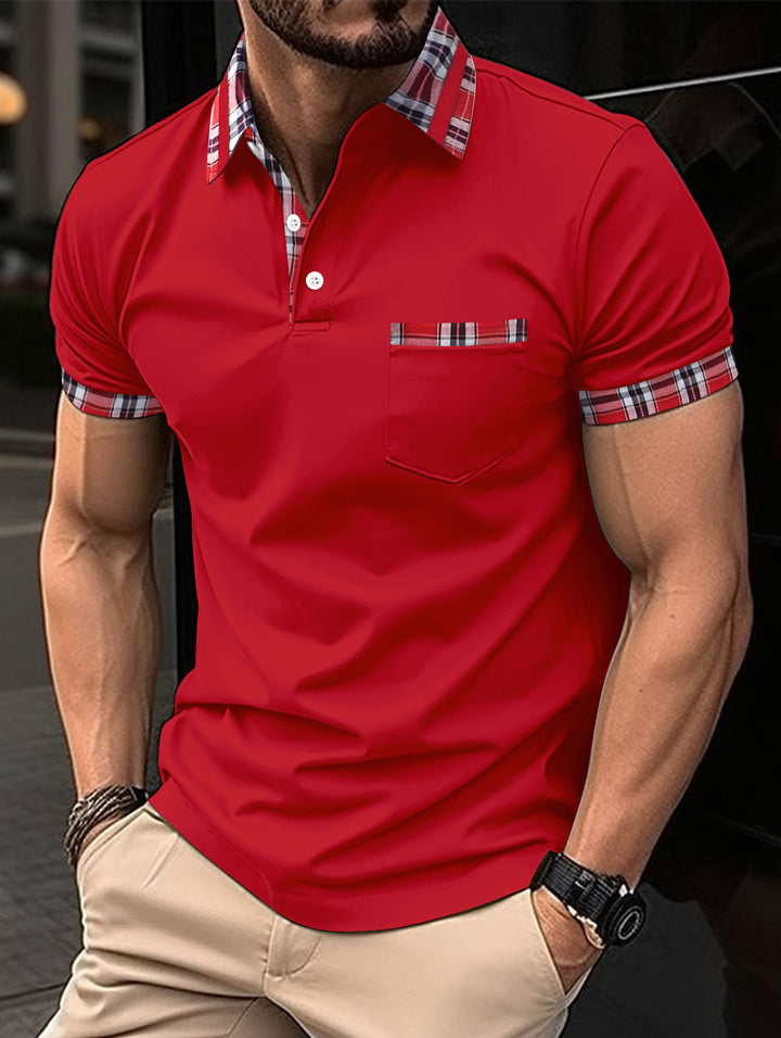 Herre poloshirt med moderne ternet design og brystlomme Stilla