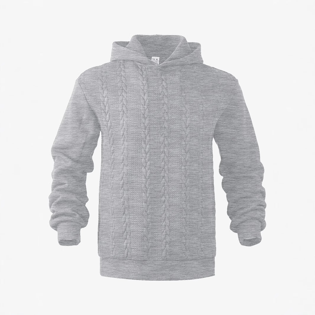 Herrer hoodie i strikket look med fletmønster og ribbet kant Skovae
