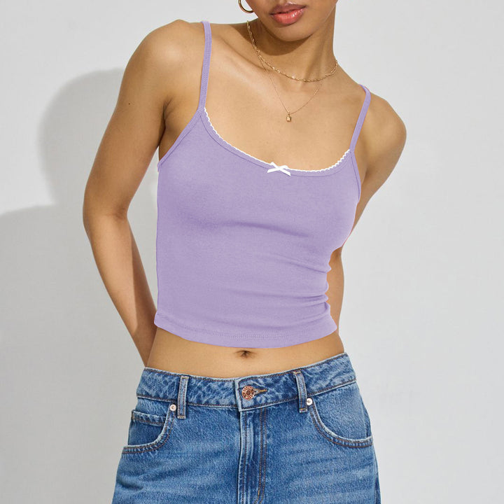 Dame Slim-Fit Spaghetti-top med dekorativ zig-zag kant Stilla