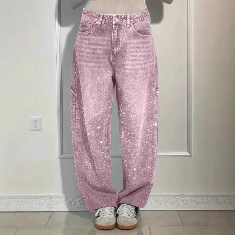 Kvinder casual baggy jeans med glitrende applikationer Stilla