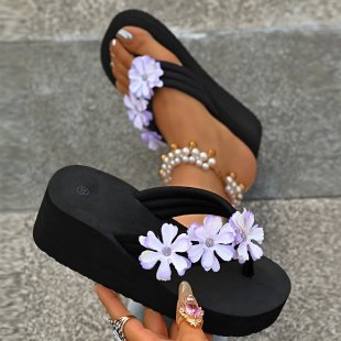 Dame toe-separer sandaler med blomstrede applikationer og komfortabel kilehæl Stilla