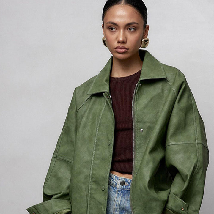 Dame afslappet oversized jakke lavet af vegansk ruskind Stilla