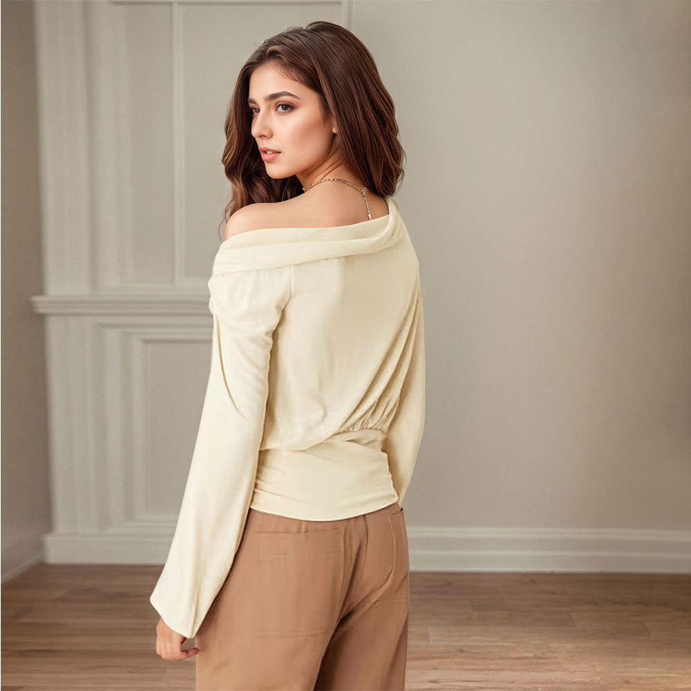 Dame elegant off-shoulder top med draperet design og rynkning Stilla