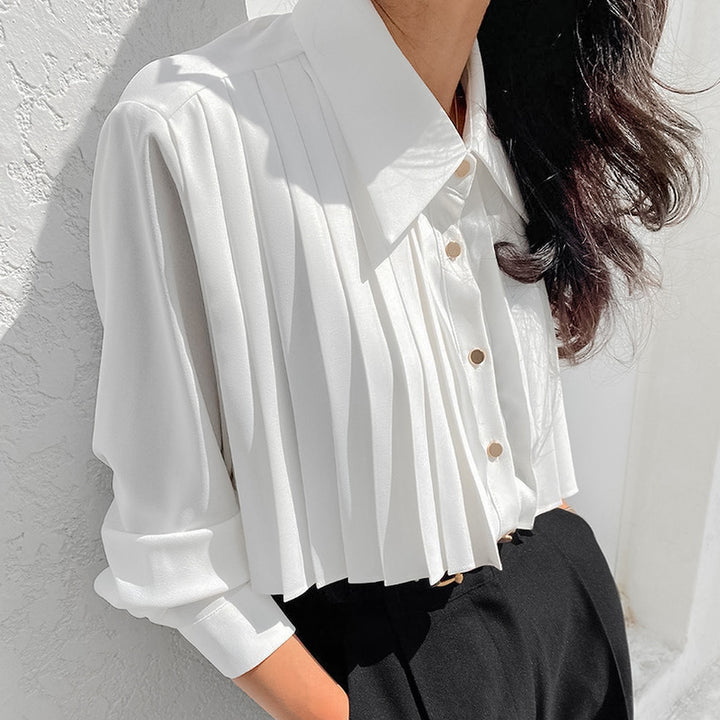Dame sammenfoldet bluse med elegant krave Stilla