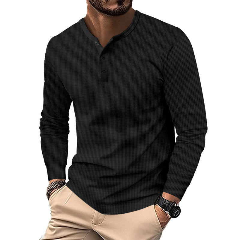 Herrer Langærmet Henley T-shirt i åndbart materiale med struktureret overflade Stilla