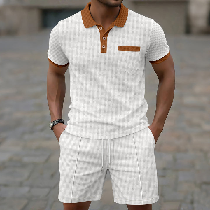 Herrer polo skjorte med struktureret tekstur og moderigtige kort sport shorts sæt Stilla