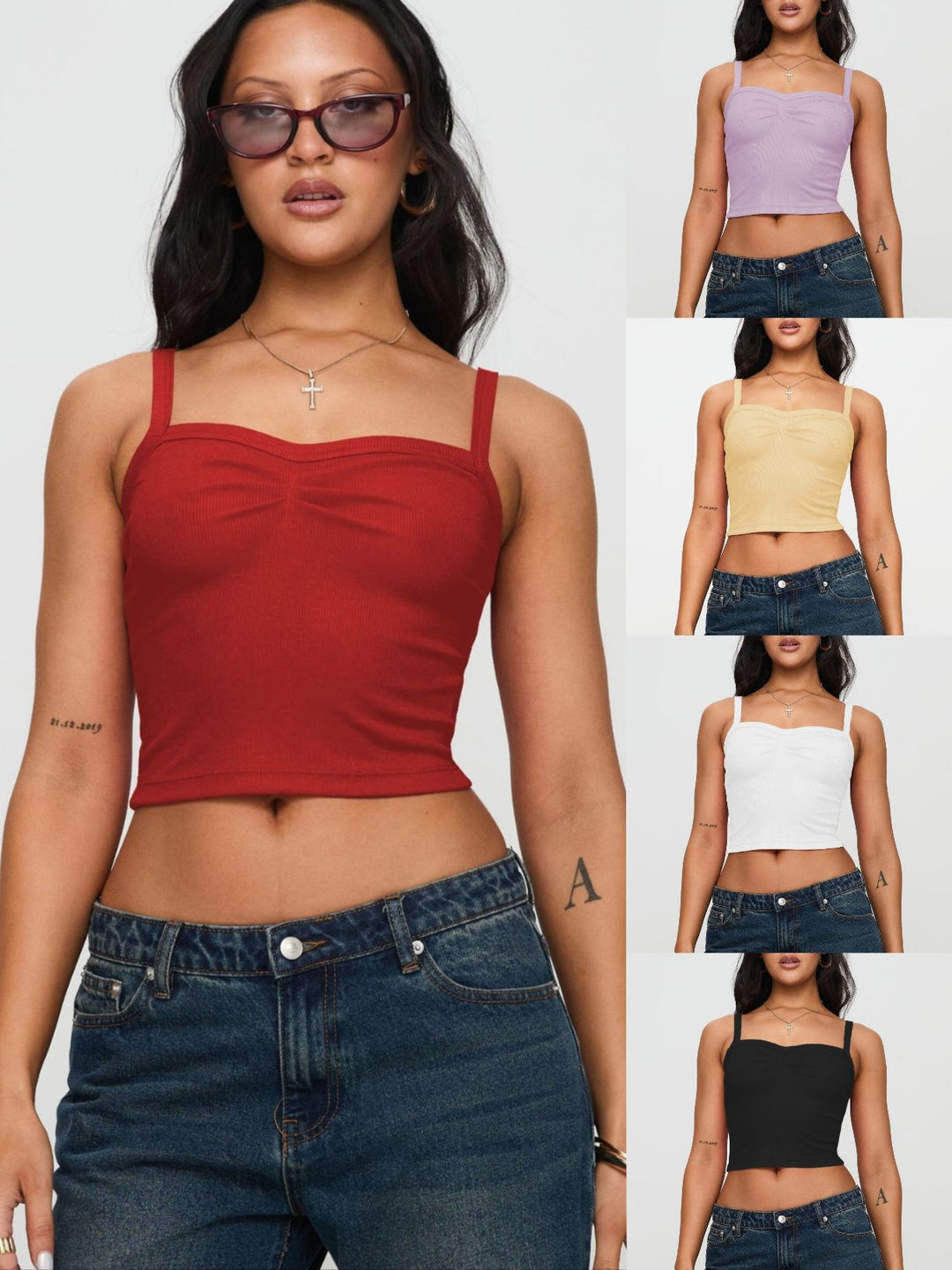 Dame Crop-Top med fint ribdesign og justerbare spaghetti-stropper Stilla