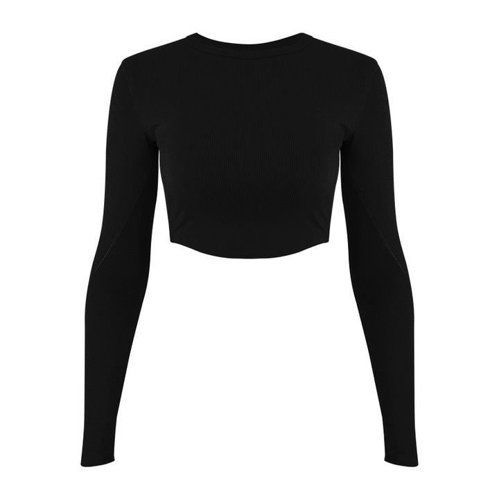 Damer mode Langærmet Crop-Top i elastisk ribmateriale med rund halsudskæring Stilla