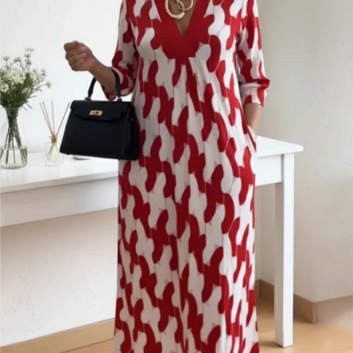 Kvindernes casual maxi kjole med elegant V-hals og praktiske sidelommer Stilla