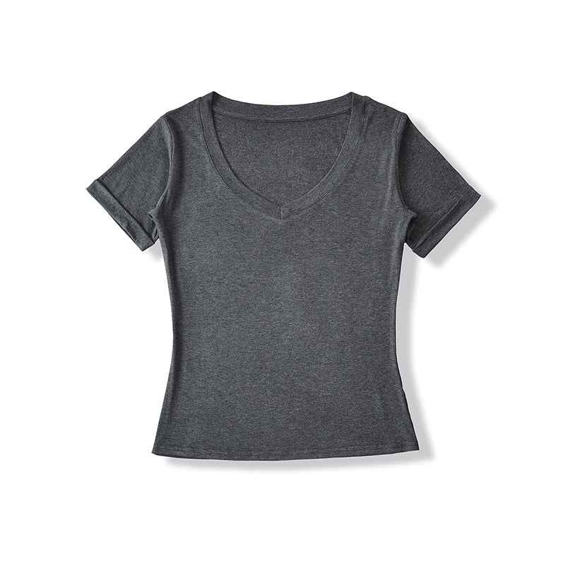 Dame V-hals T-shirt i åndbart bomuldsblandingsmateriale med figursyet snit Stilla
