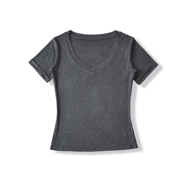 Dame V-hals T-shirt i åndbart bomuldsblandingsmateriale med figursyet snit Stilla