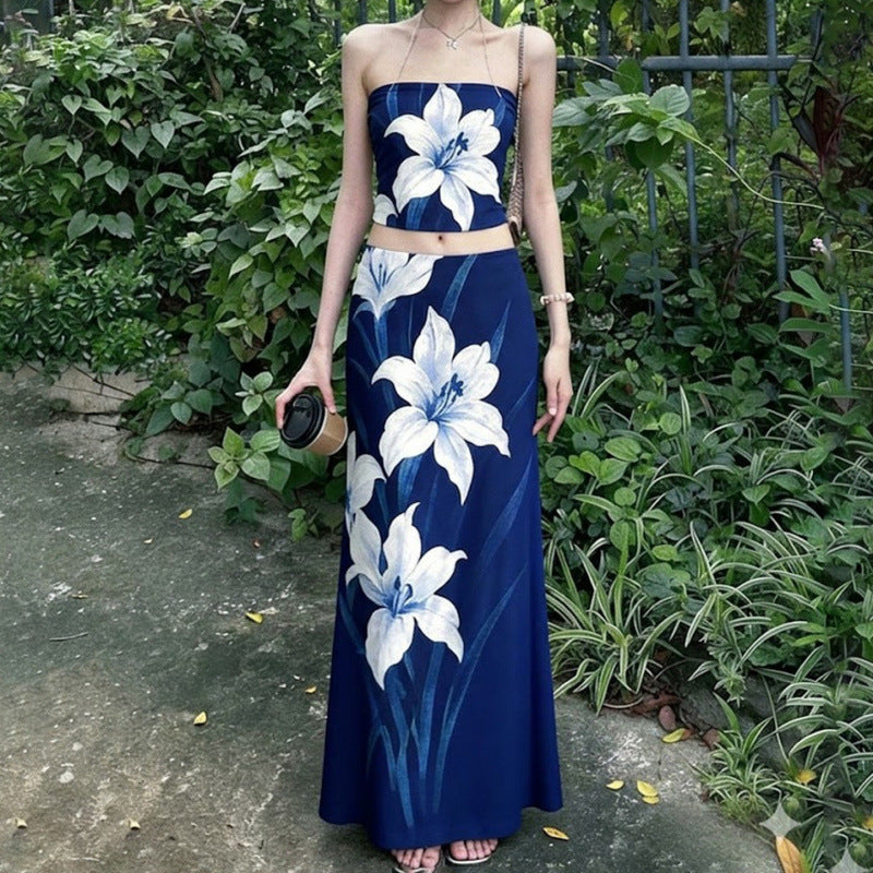 Dame Elegant Maxi Kjole med blomstret design og taillering Skovae