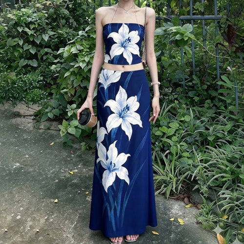 Dame Elegant Maxi Kjole med blomstret design og taillering Skovae