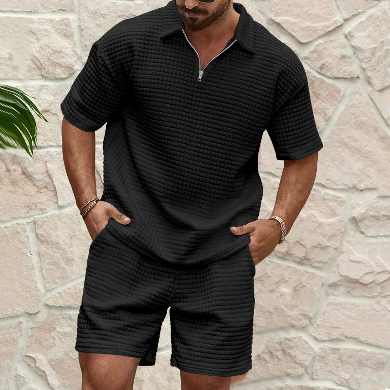Herrer afslappet polo T-shirt og shorts sæt i struktureret design Stilla