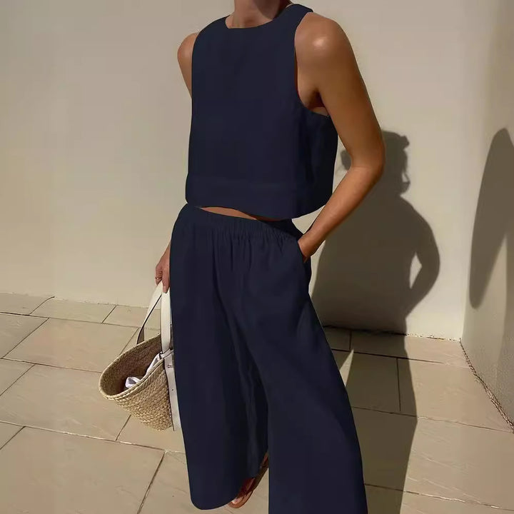 Dame afslappet crop-top med bred bukser og høj talje Stilla