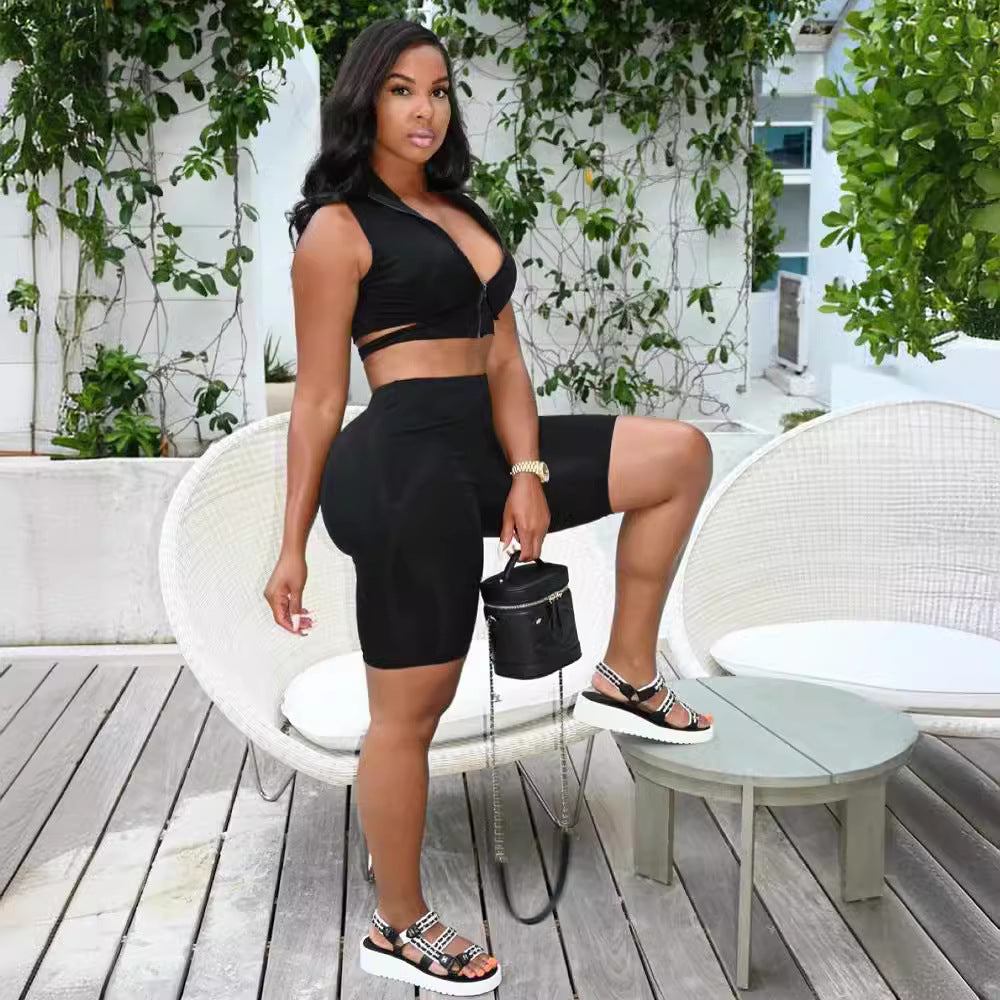 Dame Sporty Sæt med crop Top og tætsiddende cykeltights Stilla
