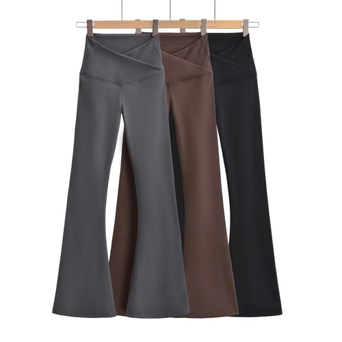 Kvinder Flared Leggings med Høj Talje og Elegant Wrap Look Stilla
