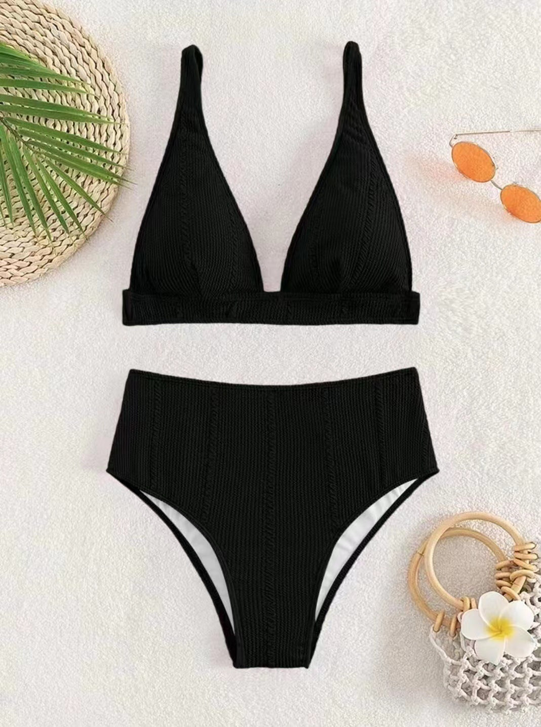 Damer Højskåret Bikini med struktureret overflade og minimalistiske stropper Stilla