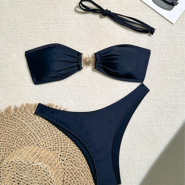 Dame Bandeau-bikini med dekorativ smykke detalje Skovae