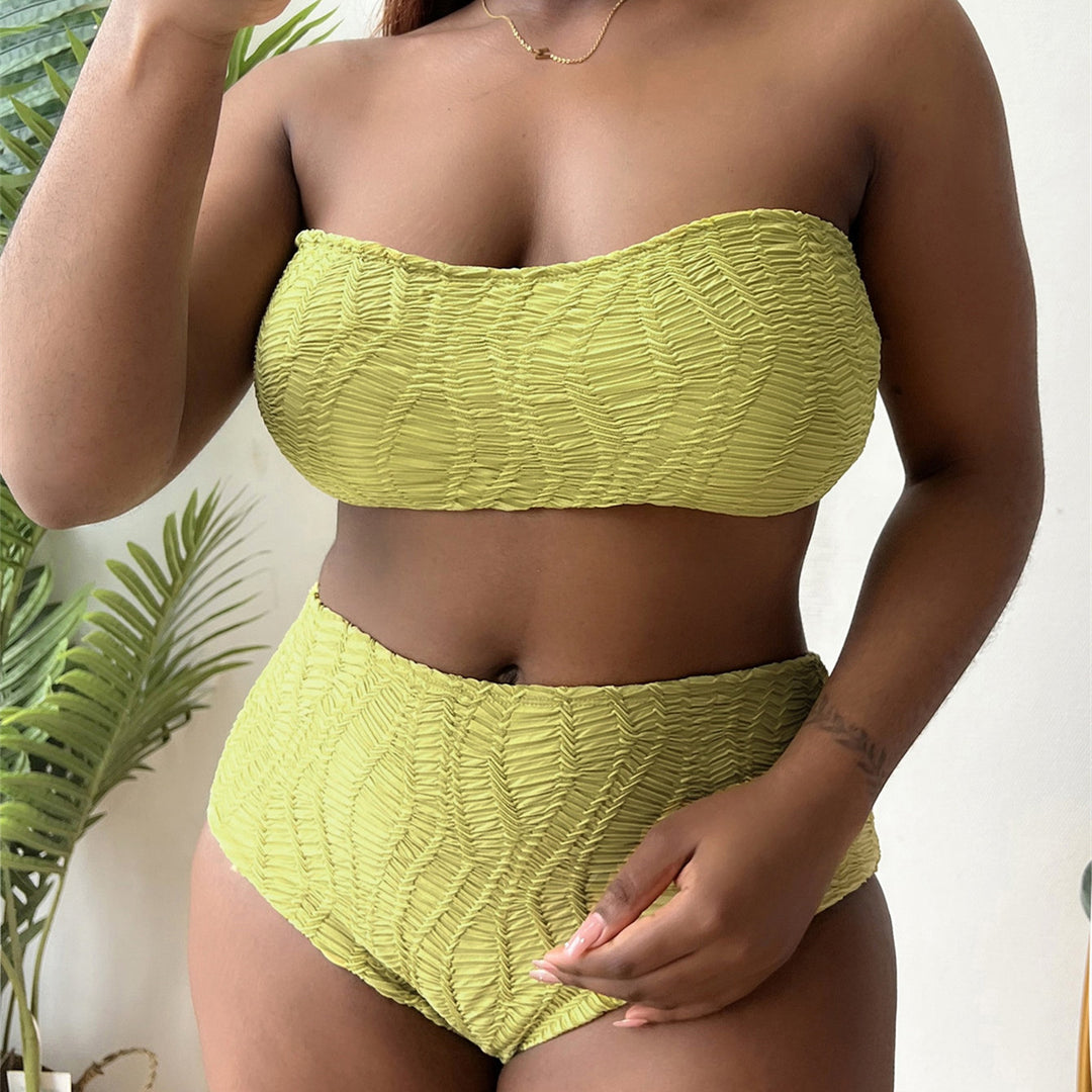 Dame højtaljet bustier bikini sæt med rynke-design Skovae