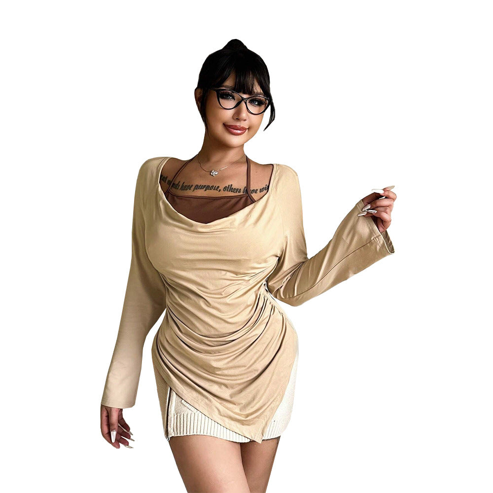 Dame moderne top med elegant drapering og asymmetrisk kant Stilla