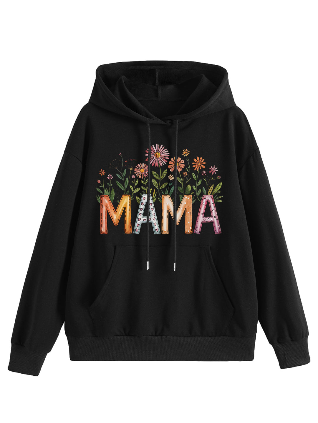 Kvinders hættetrøje med blomsterprint og inspirerende tekst Stilla