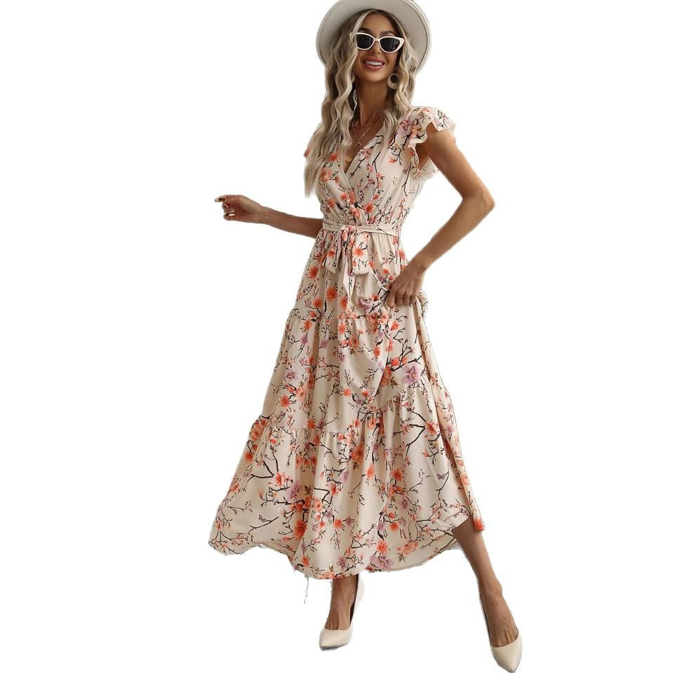 Dame Floral Bæltespænder Lagkjole Maxi Stilla