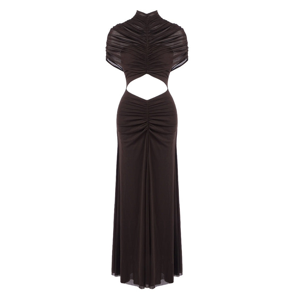 Dame Elegant Cut-Out Maxikjole med højtstående design og raffinerede draperinger Skovae