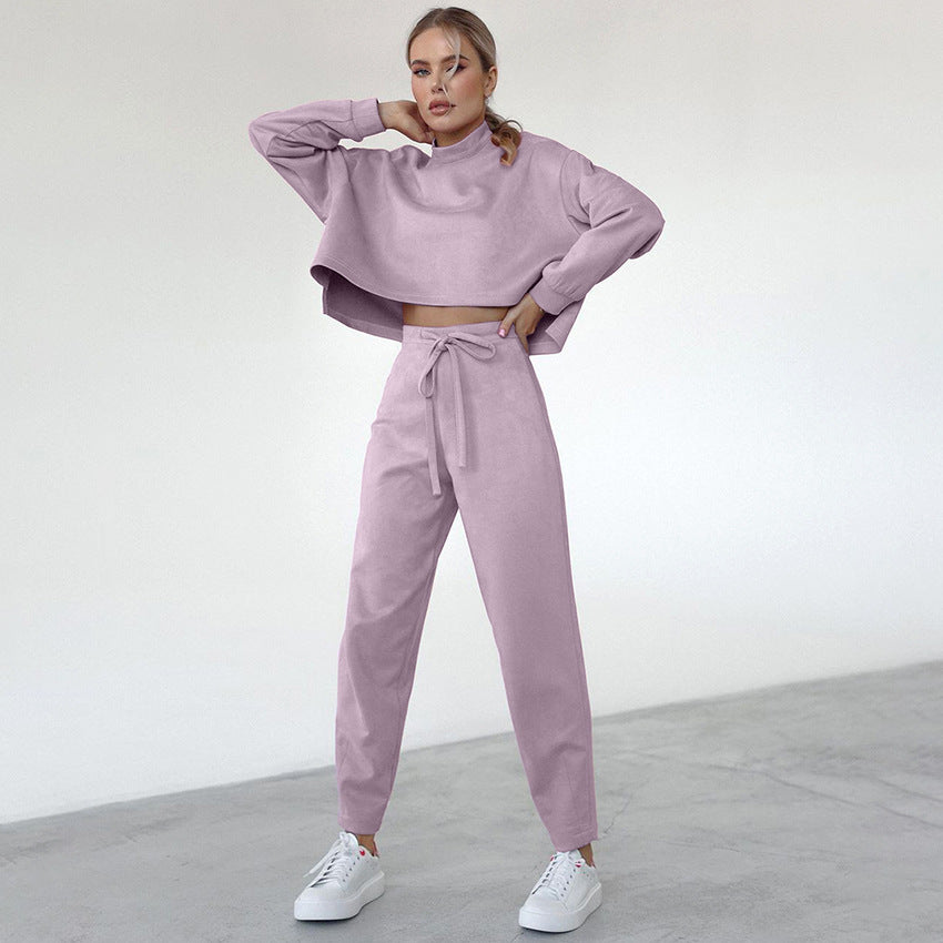 Dame Sporty Cropped Sweatshirt og Joggingbuks Sæt med høj Krave og Snørelukning Stilla