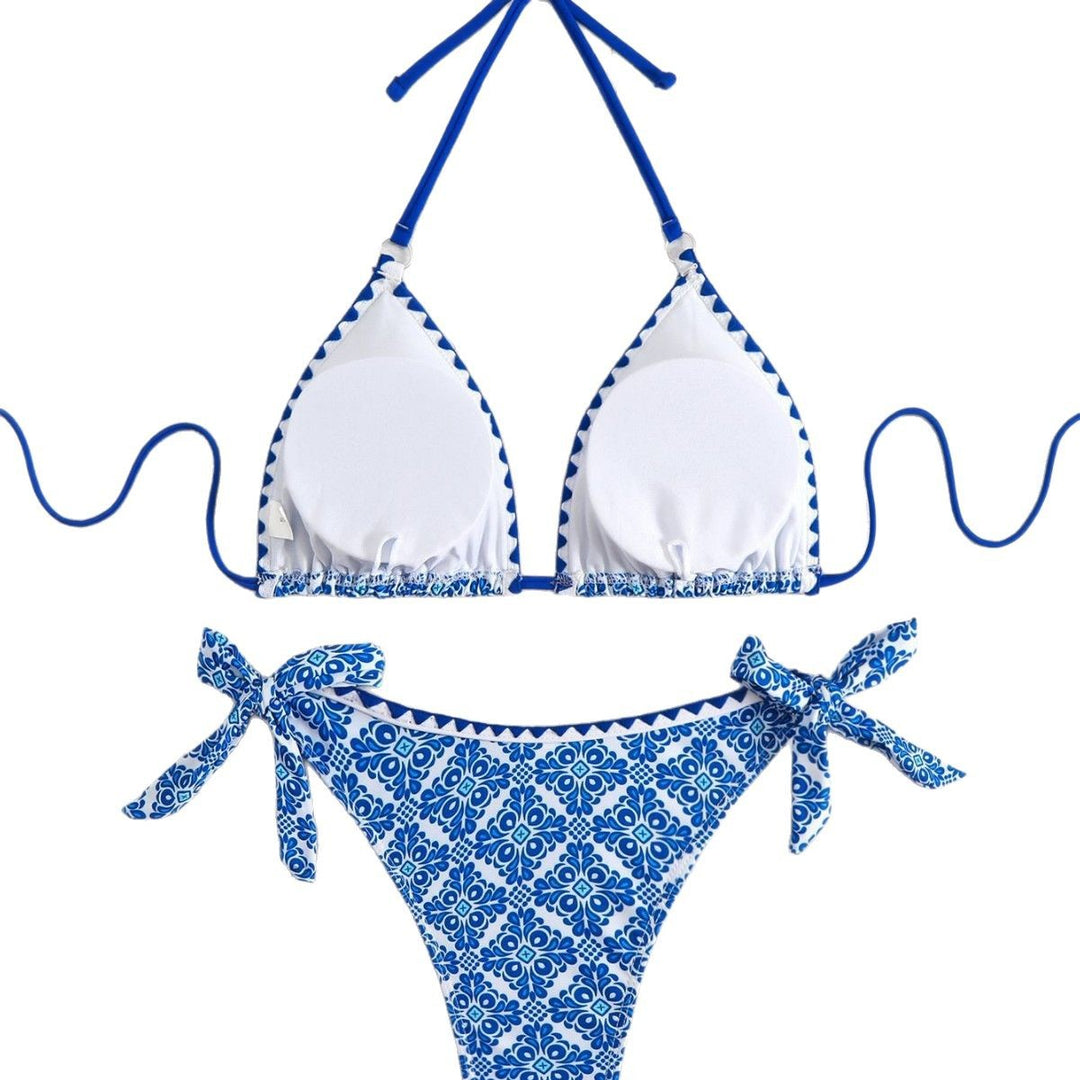Dame Triangel-Bikini-Sæt med legende Bindebånd og blomsterprint Stilla
