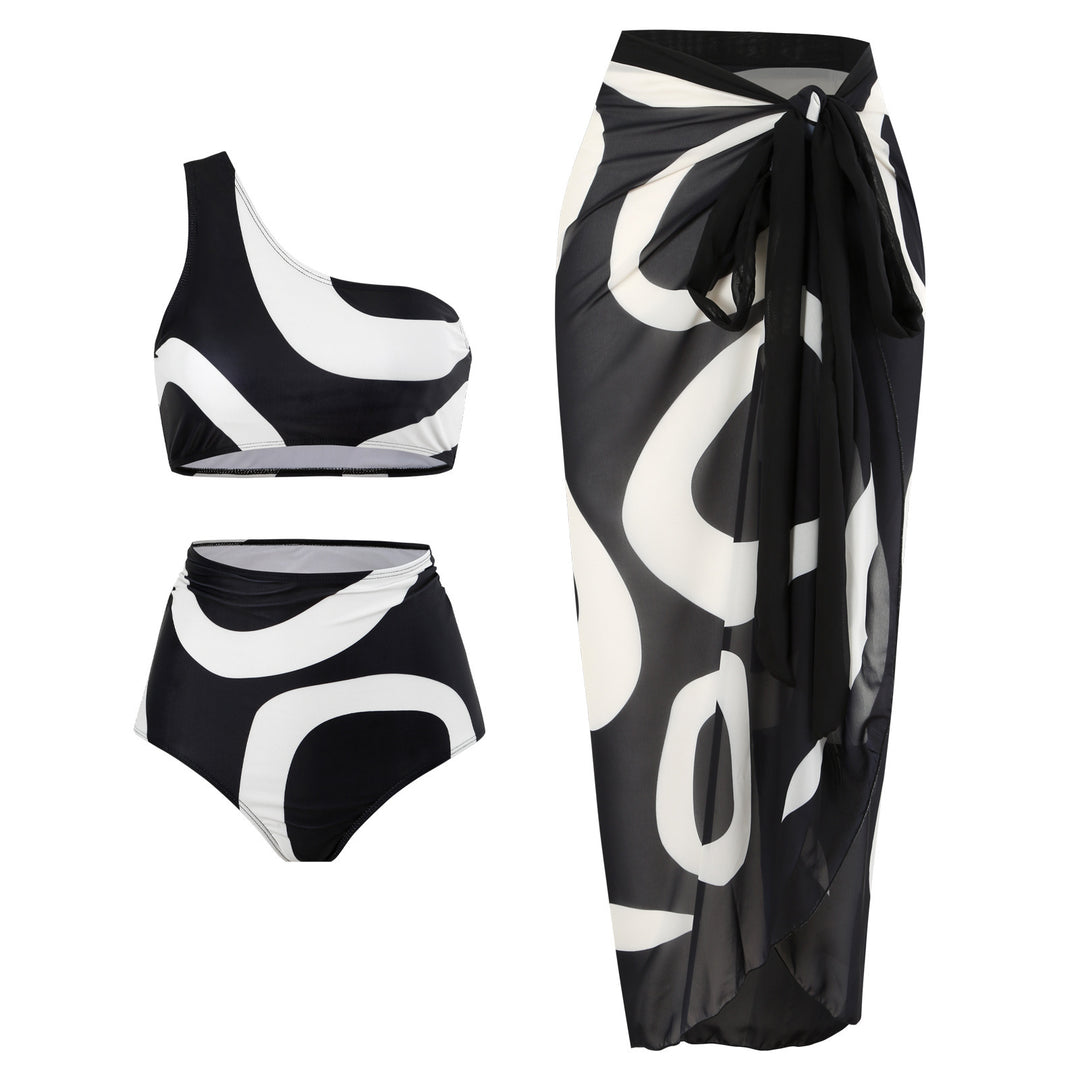 Dame bikini sæt med asymmetrisk top og elegant omslagsskjørt Skovae