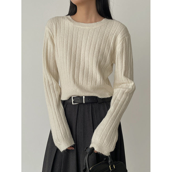 Dame elegant strikpullover med ribmønster Stilla