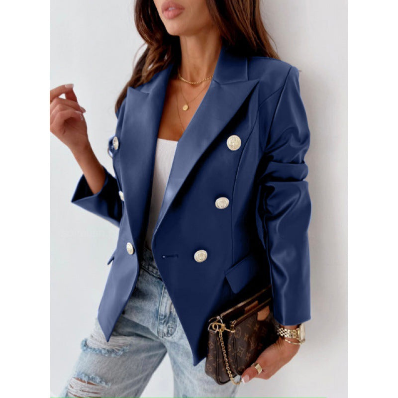 Dame elegant dobbeltknap blazer med strukturerede detaljer og kvalitetsknapper Stilla