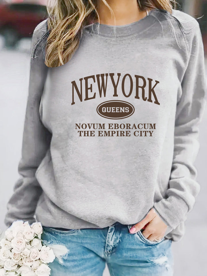Kvinders sweatshirt med stilfuld New Yorker tekst Stilla