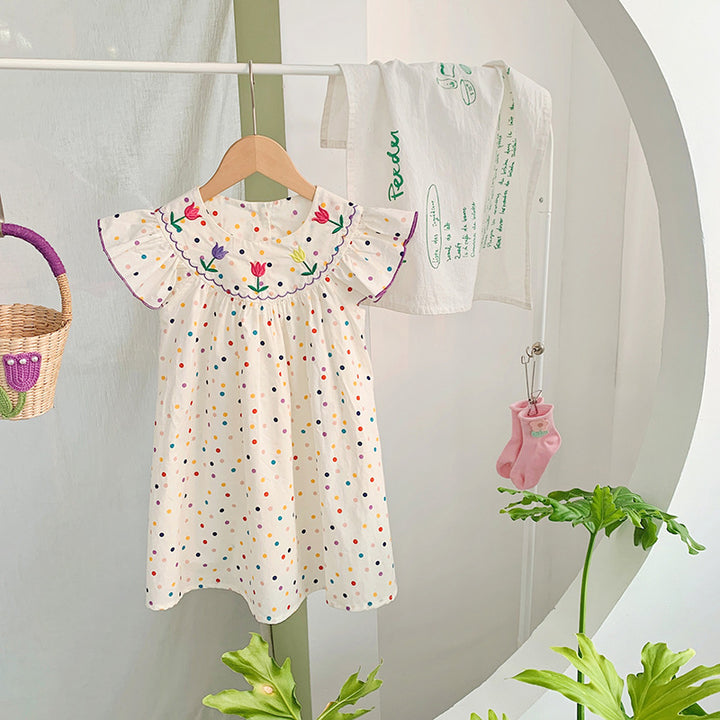Pige broderet blomster polyesterdress Stilla